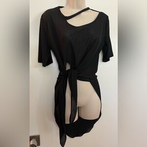 WJJ Latin Ballroom Dance Semi-Sheer Tunic Top for Practice or Performance